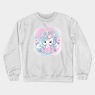 Cute Pastel Rainbow Unicorn Flowers Crewneck Sweatshirt